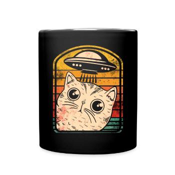 Lustige Katzen -Selfie Ufos Alien Spaceship Kitty - Tasse einfarbig - Schwarz - Vorne