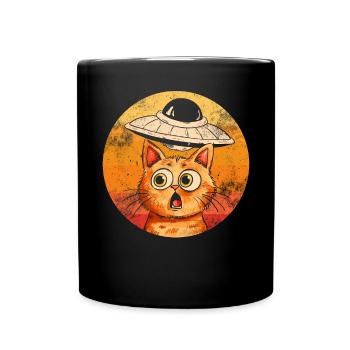 Lustige Katzen -Selfie Ufos Alien Spaceship Kitty - Tasse einfarbig - Schwarz - Vorne