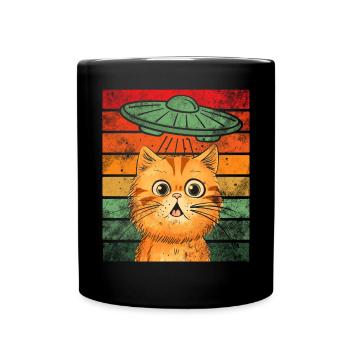 Lustige Katzen -Selfie Ufos Alien Spaceship Kitty - Tasse einfarbig - Schwarz - Vorne