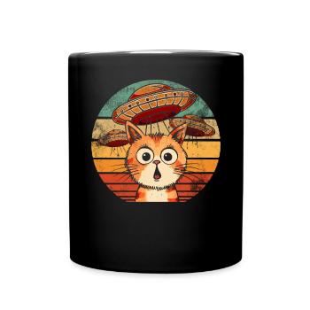 Lustige Katzen -Selfie Ufos Alien Spaceship Kitty - Tasse einfarbig - Schwarz - Vorne