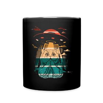Lustige Katzen -Selfie Ufos Alien Spaceship Kitty - Tasse einfarbig - Schwarz - Vorne