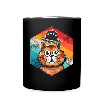 Lustige Katzen -Selfie Ufos Alien Spaceship Kitty - Tasse einfarbig - Schwarz - Vorne