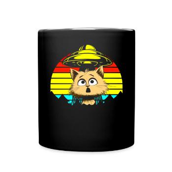 Lustige Katzen -Selfie Ufos Alien Spaceship Kitty - Tasse einfarbig - Schwarz - Vorne
