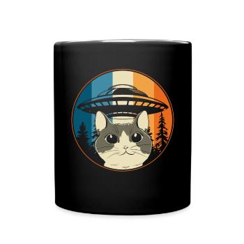 Lustige Katzen -Selfie Ufos Alien Spaceship Kitty - Tasse einfarbig - Schwarz - Vorne
