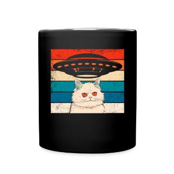 Lustige Katzen -Selfie Ufos Alien Spaceship Kitty - Tasse einfarbig - Schwarz - Vorne
