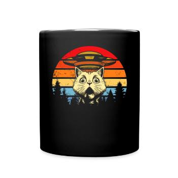 Lustige Katzen -Selfie Ufos Alien Spaceship Kitty - Tasse einfarbig - Schwarz - Vorne