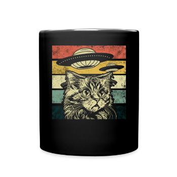 Lustige Katzen -Selfie Ufos Alien Spaceship Kitty - Tasse einfarbig - Schwarz - Vorne