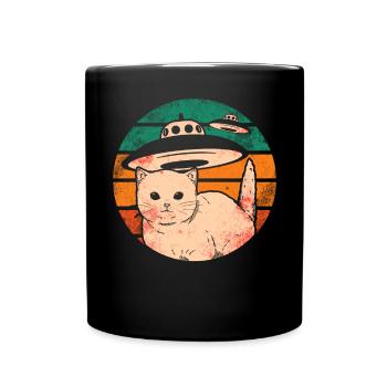 Lustige Katzen -Selfie Ufos Alien Spaceship Kitty - Tasse einfarbig - Schwarz - Vorne