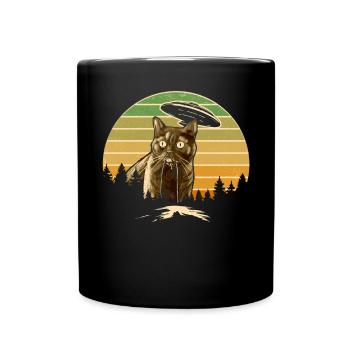 Lustige Katzen -Selfie Ufos Alien Spaceship Kitty - Tasse einfarbig - Schwarz - Vorne