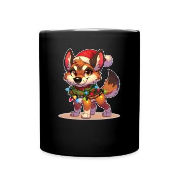 Weihnachtsmütze Weihnachten Lichterkette Dingo - Tasse einfarbig - Schwarz - Vorne