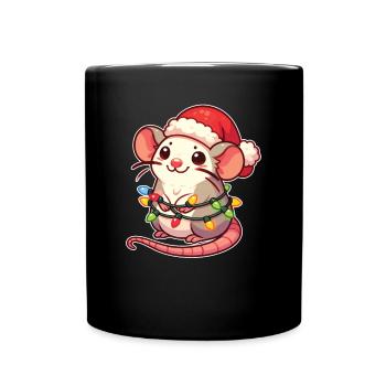 Père Noël chapeau Noël guirlandes lumineuses rat - Mug uni - noir - Devant