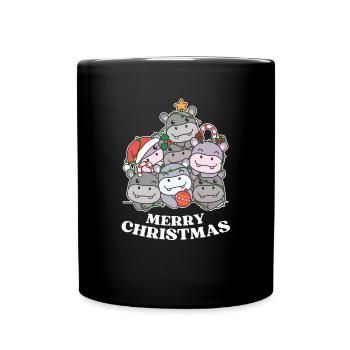 Frohe Weihnachten Flusspferd Heiligabend Hippos - Tasse einfarbig - Schwarz - Vorne
