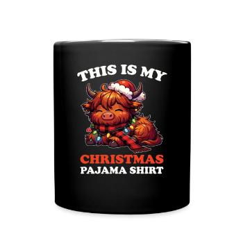 Hochlandrind Weihnachts Schlafanzug Hochlandrinder - Tasse einfarbig - Schwarz - Vorne