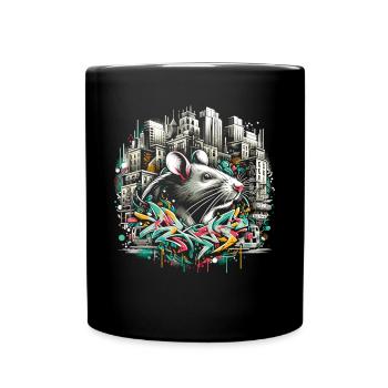 Urban Rat: Graffiti-Wandmeister - Tasse einfarbig - Schwarz - Vorne