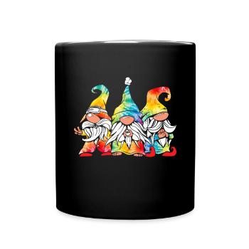 Three Hippie Gnomes Groovy Bandage Dye Gnomies - Full Colour Mug - black - Front
