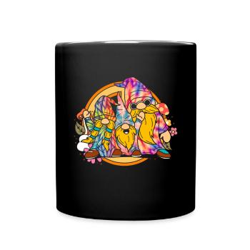 Three Hippie Gnomes Groovy Bandage Dye Gnomies - Full Colour Mug - black - Front