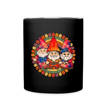 Three Hippie Gnomes Groovy Bandage Dye Gnomies - Full Colour Mug - black - Front