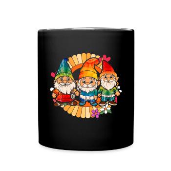 Three Hippie Gnomes Groovy Bandage Dye Gnomies - Full Colour Mug - black - Front