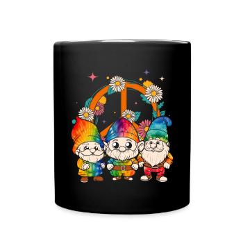 Three Hippie Gnomes Groovy Bandage Dye Gnomies - Full Colour Mug - black - Front