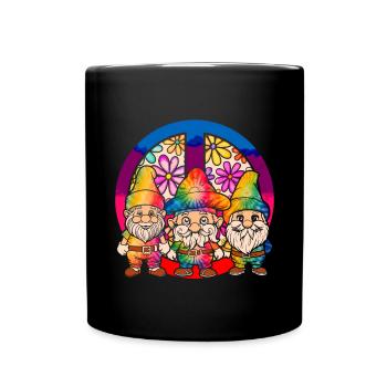 Three Hippie Gnomes Groovy Bandage Dye Gnomies - Full Colour Mug - black - Front