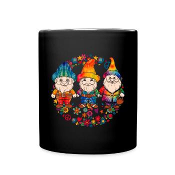 Three Hippie Gnomes Groovy Bandage Dye Gnomies - Full Colour Mug - black - Front