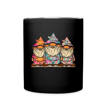 Three Hippie Gnomes Groovy Bandage Dye Gnomies - Full Colour Mug - black - Front