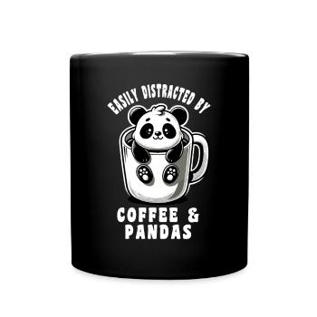 Pandas & Kaffee leicht ablenkbar Kaffee Panda - Tasse einfarbig - Schwarz - Vorne