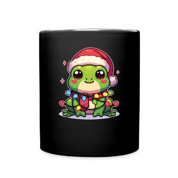 Père Noël chapeau Noël guirlandes lumineuses grenouille - Mug uni - noir - Devant