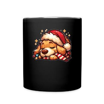 Père Noël chapeau Noël guirlandes lumineuses dorées - Mug uni - noir - Devant
