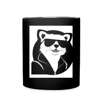 Frettchen mit Sonnenbrille Coole Frettchen - Tasse einfarbig - Schwarz - Vorne