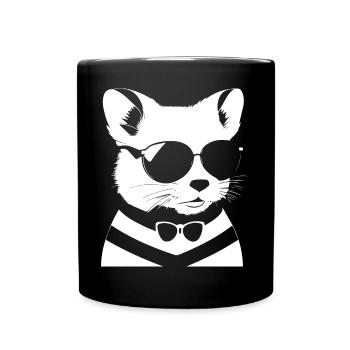 Frettchen mit Sonnenbrille Coole Frettchen - Tasse einfarbig - Schwarz - Vorne