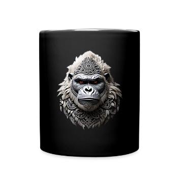 Gorilla Head Tribal White Gorilla Tattoo - Full Colour Mug - black - Front