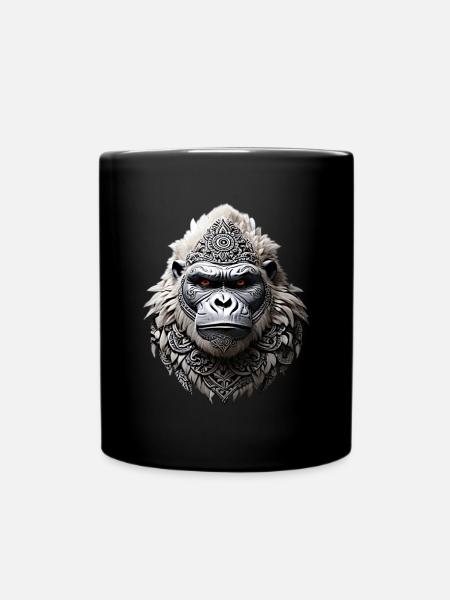 Gorilla Head Tribal White Gorilla Tattoo - Full Colour Mug - black