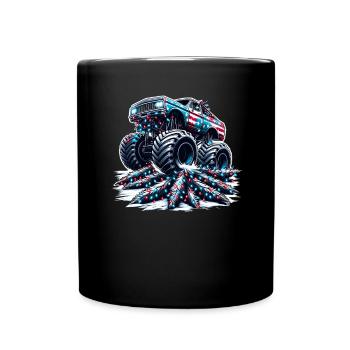 USA Monster Truck - Weihnachtsbäume - Tasse einfarbig - Schwarz - Vorne