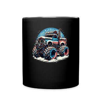 USA Monster Truck - Christmas Lights String Lights - Full Colour Mug - black - Front