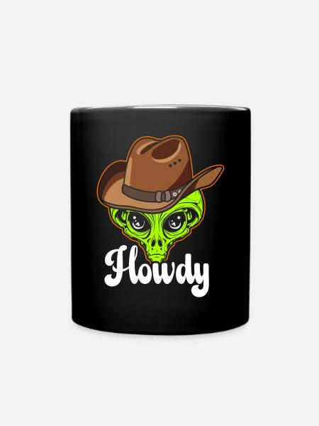 Howdy Alien Cowboy Space UFO Funny Western Rodeo - Full Colour Mug - black