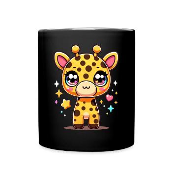 Charmantes Kawaii Giraffe Grafik T-Shirt für - Tasse einfarbig - Schwarz - Vorne