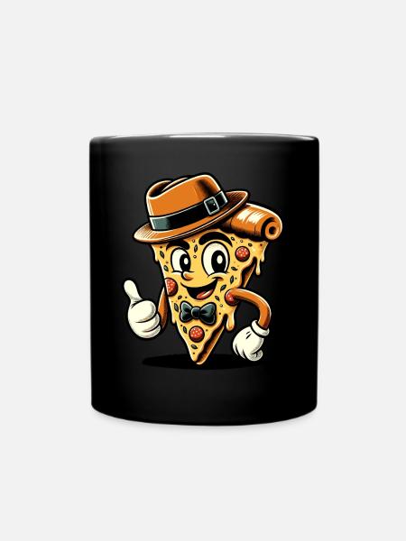 Pizza 50 ' s Cartoon Character Pizza Slice - Mug uni - noir