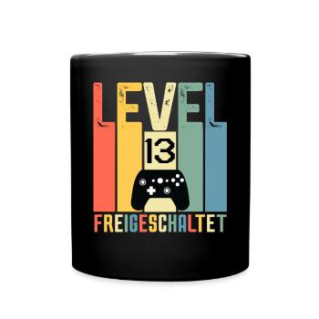 Level 13 ist freigeschaltet Geburtstag 13 Jahre - Tasse einfarbig - Schwarz - Vorne