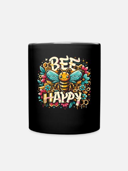 Blüten & Waben: Kreatives Bienendesign - Tasse einfarbig - Schwarz