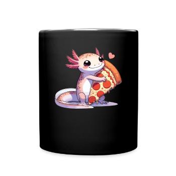Snaxolotl oder Pizzalotl Axolotl liebt Pizza - Tasse einfarbig - Schwarz - Vorne