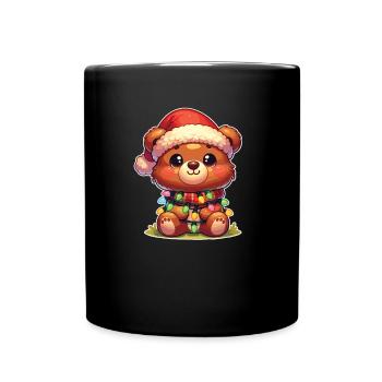 Père Noël chapeau Noël guirlandes lumineuses ours - Mug uni - noir - Devant
