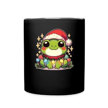 Père Noël chapeau Noël guirlandes lumineuses grenouille - Mug uni - noir - Devant