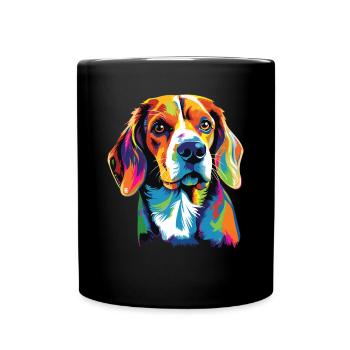 Watercolor Colorful Beagle - Full Colour Mug - black - Front