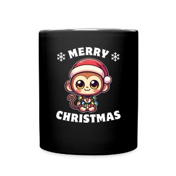 Père Noël chapeau Noël fée lumières singe - Mug uni - noir - Devant