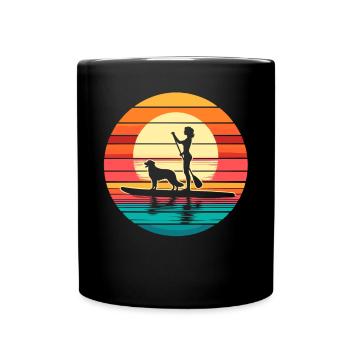 Stand Up Paddle Retro Vintage Hund Frau SUP - Tasse einfarbig - Schwarz - Vorne