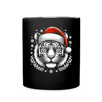 Tiger Weihnachtsmann Weihnachtstier - Tasse einfarbig - Schwarz - Vorne