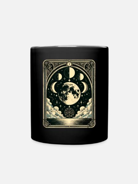 Tarot Card Vintage Moon Phase Astrology Tarot - Full Colour Mug - black