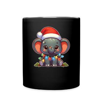 Père Noël chapeau Noël guirlandes lumineuses éléphant - Mug uni - noir - Devant