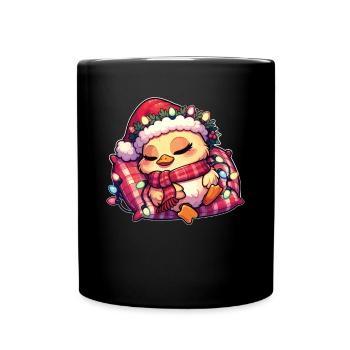 Père Noël chapeau Noël guirlandes lumineuses canard - Mug uni - noir - Devant